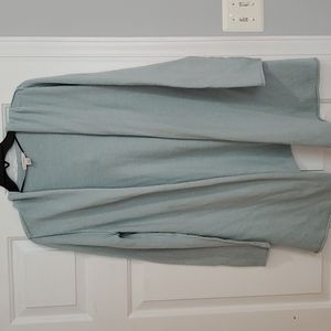 Caslon grey pale blue long open Cardigan with hoodie. Size Medium
